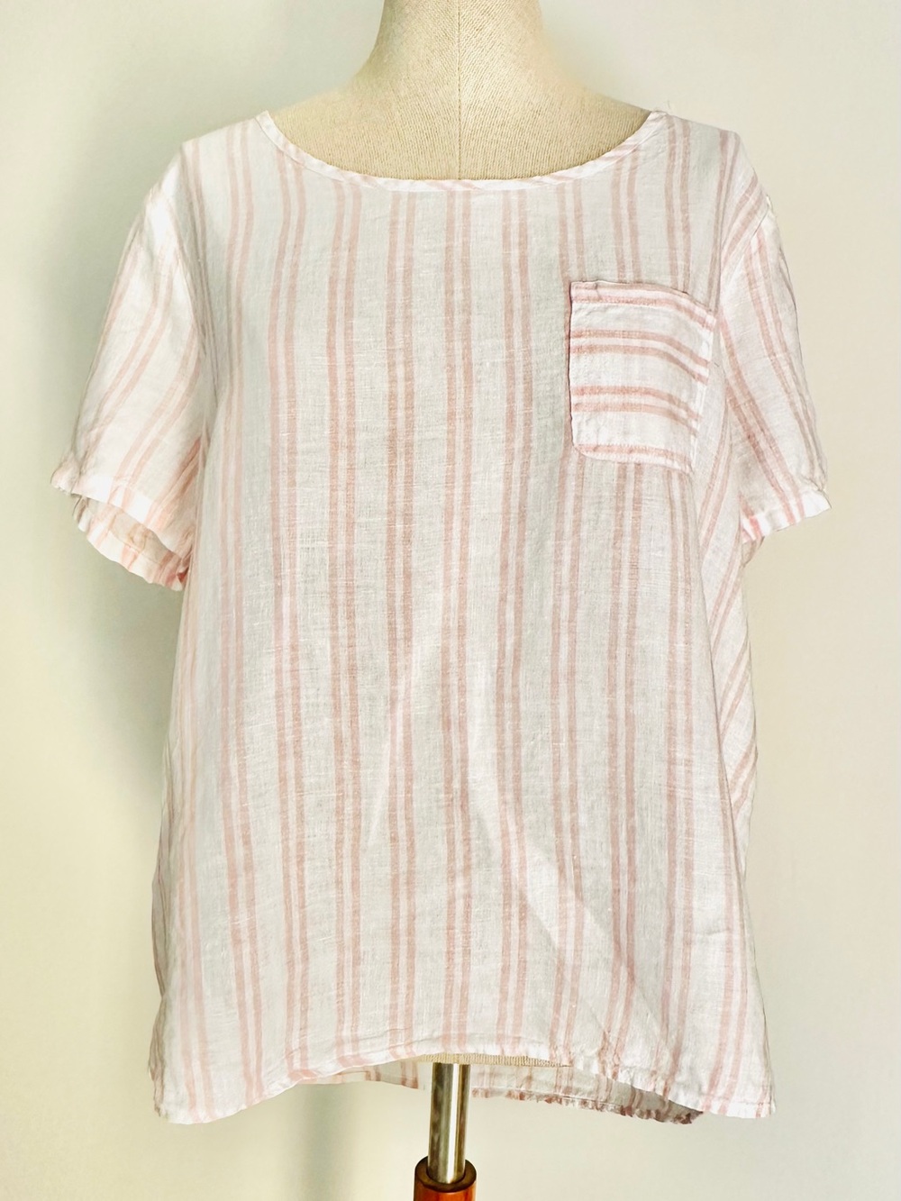 Christian Siriano White and Dusty Pink Striped Linen Top